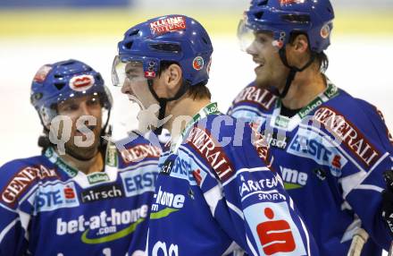 EBEL. Eishockey Bundesliga. EC KAC gegen EC VSV. Torjubel Wolfgang Kromp, Jonathan Ferland, Thomas Raffl. Klagenfurt, am 23.1.2009.
Foto: Kuess 

---
pressefotos, pressefotografie, kuess, qs, qspictures, sport, bild, bilder, bilddatenbank