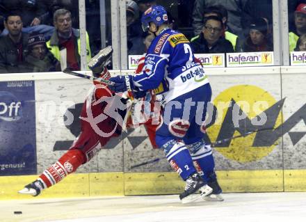 EBEL. Eishockey Bundesliga. EC KAC gegen EC VSV. Stefan Geier, (KAC), Darell Scoville  (VSV). Klagenfurt, am 23.1.2009.
Foto: Kuess 

---
pressefotos, pressefotografie, kuess, qs, qspictures, sport, bild, bilder, bilddatenbank