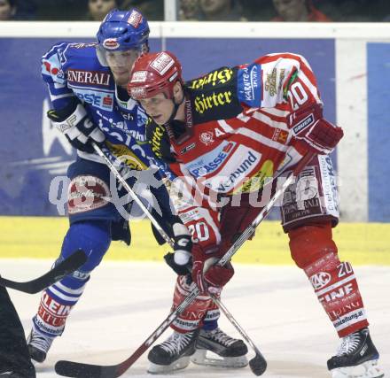 EBEL. Eishockey Bundesliga. EC KAC gegen EC VSV. Mike Craig (KAC), Thomas Raffl  (VSV). Klagenfurt, am 23.1.2009.
Foto: Kuess 

---
pressefotos, pressefotografie, kuess, qs, qspictures, sport, bild, bilder, bilddatenbank