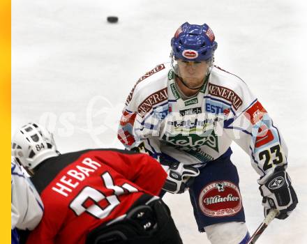 EBEL. Eishockey Bundesliga. EC Pasut VSV gegen HK Acroni Jesenice.  Mike Mc Kenna, (VSV), Andrej Hebar (Jesenice). Villach, am 27.1.2009.
Foto: Kuess 


---
pressefotos, pressefotografie, kuess, qs, qspictures, sport, bild, bilder, bilddatenbank