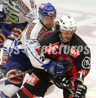 EBEL. Eishockey Bundesliga. EC Pasut VSV gegen HK Acroni Jesenice. Guenther Lanzinger (VSV), Gregor Poloncic (Jesenice). Villach, am 27.1.2009.
Foto: Kuess 


---
pressefotos, pressefotografie, kuess, qs, qspictures, sport, bild, bilder, bilddatenbank