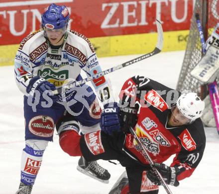 EBEL. Eishockey Bundesliga. EC Pasut VSV gegen HK Acroni Jesenice.  Stefan Bacher, (VSV), Conny Stroemberg (Jesenice). Villach, am 27.1.2009.
Foto: Kuess 


---
pressefotos, pressefotografie, kuess, qs, qspictures, sport, bild, bilder, bilddatenbank