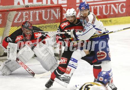 EBEL. Eishockey Bundesliga. EC Pasut VSV gegen HK Acroni Jesenice. Thomas Raffl (VSV), Andrej Hocevar, Ales Kranjc (Jesenice). Villach, am 27.1.2009.
Foto: Kuess 


---
pressefotos, pressefotografie, kuess, qs, qspictures, sport, bild, bilder, bilddatenbank