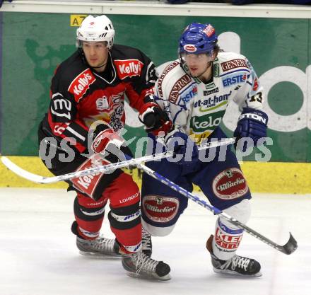 EBEL. Eishockey Bundesliga. EC Pasut VSV gegen HK Acroni Jesenice.  Benjamin Petrik, (VSV), Gasper Susanj (Jesenice). Villach, am 27.1.2009.
Foto: Kuess 


---
pressefotos, pressefotografie, kuess, qs, qspictures, sport, bild, bilder, bilddatenbank