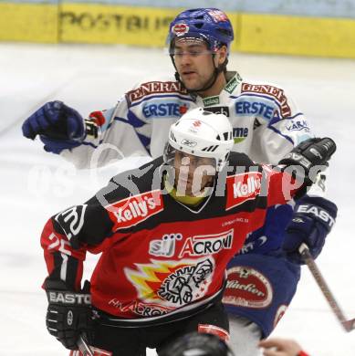 EBEL. Eishockey Bundesliga. EC Pasut VSV gegen HK Acroni Jesenice. Jonathan Ferland (VSV), Conny Stroemberg (Jesenice). Villach, am 27.1.2009.
Foto: Kuess 


---
pressefotos, pressefotografie, kuess, qs, qspictures, sport, bild, bilder, bilddatenbank