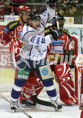 EBEL. Eishockey Bundesliga. EC KAC gegen Alba Volan SC Szekesfehervar. KIRISITS Johannes, SCOTT Travis (KAC),  BENK Andras (Alba Volan). Klagenfurt, am 29.1.2009.
Foto: Kuess 

---
pressefotos, pressefotografie, kuess, qs, qspictures, sport, bild, bilder, bilddatenbank