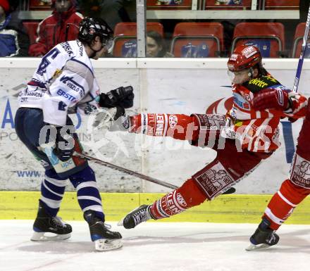 EBEL. Eishockey Bundesliga. EC KAC gegen Alba Volan SC Szekesfehervar.  GEIER Manuel (KAC),  MARTENS Nick (Alba Volan). Klagenfurt, am 29.1.2009.
Foto: Kuess 

---
pressefotos, pressefotografie, kuess, qs, qspictures, sport, bild, bilder, bilddatenbank