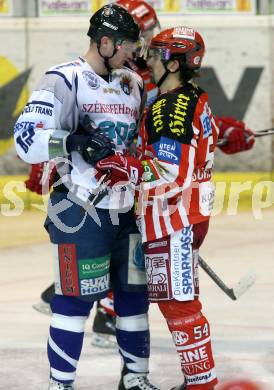 EBEL. Eishockey Bundesliga. EC KAC gegen Alba Volan SC Szekesfehervar.  Andrew Schneider (KAC), Andras Benk (Alba Volan). Klagenfurt, am 29.1.2009.
Foto: Kuess 

---
pressefotos, pressefotografie, kuess, qs, qspictures, sport, bild, bilder, bilddatenbank