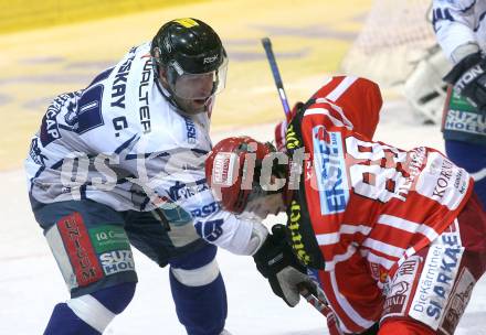 EBEL. Eishockey Bundesliga. EC KAC gegen Alba Volan SC Szekesfehervar.  Raphael Herburger (KAC),  Gabor Ocskay (Alba Volan). Klagenfurt, am 29.1.2009.
Foto: Kuess 

---
pressefotos, pressefotografie, kuess, qs, qspictures, sport, bild, bilder, bilddatenbank