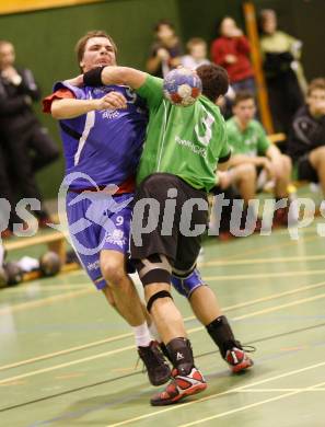 Handball Bundesliga. SC Ferlach gegen HCK 59.  UEBERFELLNER Rene (Ferlach), SOUREK Josef (HCK). Ferlach, 31.1.2009
Foto:  Kuess

---
pressefotos, pressefotografie, kuess, qs, qspictures, sport, bild, bilder, bilddatenbank