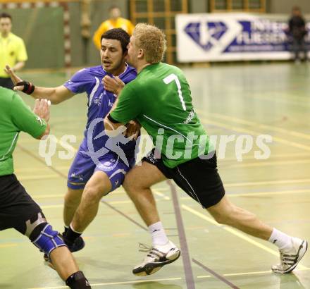 Handball Bundesliga. SC Ferlach gegen HCK 59.  Marin Sebalj  (Ferlach), Thomas kandolf (HCK). Ferlach, 31.1.2009
Foto:  Kuess

---
pressefotos, pressefotografie, kuess, qs, qspictures, sport, bild, bilder, bilddatenbank