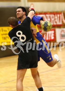 Handball Bundesliga. SVVW gegen HCK 59.  Damir Cojic (SVVW), Anton Praeprost (HCK). Klagenfurt, 7.2.2009
Foto:  Kuess

---
pressefotos, pressefotografie, kuess, qs, qspictures, sport, bild, bilder, bilddatenbank