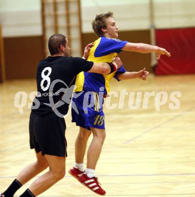 Handball Bundesliga. SVVW gegen HCK 59.  Markus Godec (SVVW), Anton Praeprost (HCK). Klagenfurt, 7.2.2009
Foto:  Kuess

---
pressefotos, pressefotografie, kuess, qs, qspictures, sport, bild, bilder, bilddatenbank