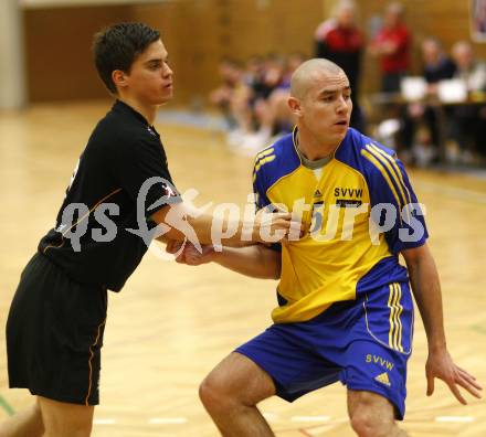 Handball Bundesliga. SVVW gegen HCK 59. Gregor Skerlak (SVVW), Benjamin Pippan (HCK). Klagenfurt, 7.2.2009
Foto:  Kuess

---
pressefotos, pressefotografie, kuess, qs, qspictures, sport, bild, bilder, bilddatenbank