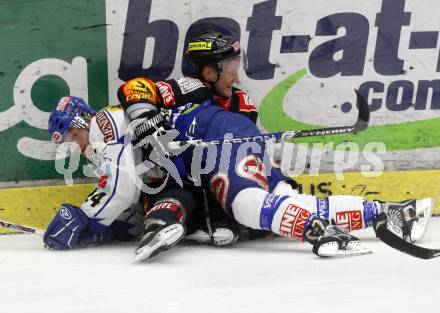 EBEL. Eishockey Bundesliga. EC Pasut VSV gegen EV VIENNA CAPITALS.  Guenther Lanzinger, (VSV), Douglas Nolan (Vienna).  Villach, am 13.2.2009.
Foto: Kuess 


---
pressefotos, pressefotografie, kuess, qs, qspictures, sport, bild, bilder, bilddatenbank