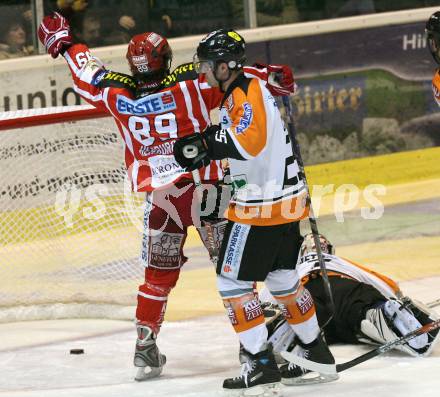 EBEL. Eishockey Bundesliga. KAC gegen EC Graz 99ers. HERBURGER Raphael (KAC), CULLEN David, GRUMET-MORRIS Dov (Graz). Klagenfurt, am 13.2.2009.
Foto: Kuess 

---
pressefotos, pressefotografie, kuess, qs, qspictures, sport, bild, bilder, bilddatenbank