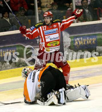 EBEL. Eishockey Bundesliga. KAC gegen EC Graz 99ers. HAGER Gregor (KAC), GRUMET-MORRIS Dov (Graz). Klagenfurt, am 13.2.2009.
Foto: Kuess 

---
pressefotos, pressefotografie, kuess, qs, qspictures, sport, bild, bilder, bilddatenbank