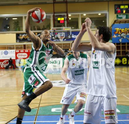 Basketball Bundesliga. Woerthersee Piraten gegen Kapfenberg Bulls. Selmir Husanovic (Piraten), Wayne Arnold  (Kapfenberg). Klagenfurt, 12.2.2009
Foto: Kuess 

---
pressefotos, pressefotografie, kuess, qs, qspictures, sport, bild, bilder, bilddatenbank