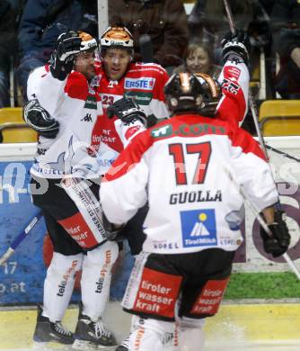 EBEL. Eishockey Bundesliga. KAC gegen HC TWK Innsbruck, Die Haie.  Torjubel Innsbruck. Klagenfurt, am 17.2.2009.
Foto: Kuess 

---
pressefotos, pressefotografie, kuess, qs, qspictures, sport, bild, bilder, bilddatenbank