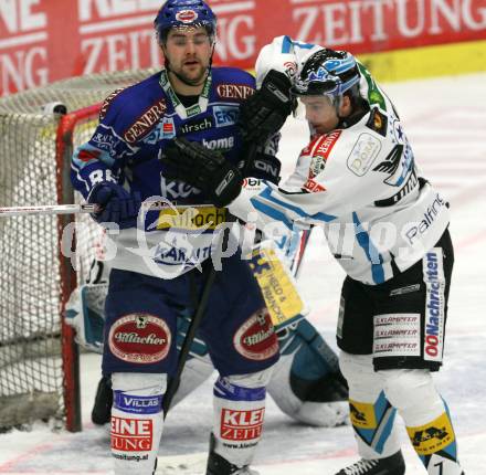 EBEL. Eishockey Bundesliga. EC Pasut VSV gegen EHC LIWEST Linz.  FERLAND Jonathan (VSV), LIIMATAINEN Petri (Linz). Villach, am 17.2.2009.
Foto: Kuess 


---
pressefotos, pressefotografie, kuess, qs, qspictures, sport, bild, bilder, bilddatenbank