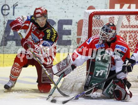 EBEL. Eishockey Bundesliga. KAC gegen HC TWK Innsbruck, Die Haie.  Raphael Herburger, (KAC), Seamus Kotyk (Innsbruck). Klagenfurt, am 17.2.2009.
Foto: Kuess 

---
pressefotos, pressefotografie, kuess, qs, qspictures, sport, bild, bilder, bilddatenbank