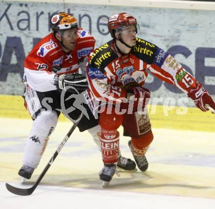 EBEL. Eishockey Bundesliga. KAC gegen HC TWK Innsbruck, Die Haie.  Paul Schellander, (KAC), Vincent Bellissimo (Innsbruck). Klagenfurt, am 17.2.2009.
Foto: Kuess 

---
pressefotos, pressefotografie, kuess, qs, qspictures, sport, bild, bilder, bilddatenbank