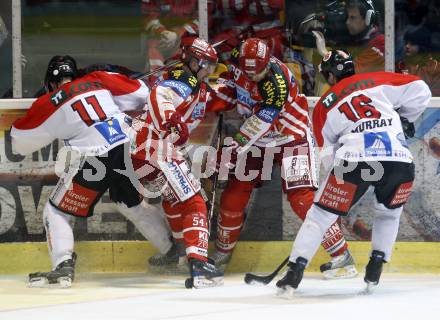 EBEL. Eishockey Bundesliga. KAC gegen HC TWK Innsbruck, Die Haie.  Andrew Schneider, Christoph Brandner, (KAC), Philippe Lakos, Rem Murray (Innsbruck). Klagenfurt, am 17.2.2009.
Foto: Kuess 

---
pressefotos, pressefotografie, kuess, qs, qspictures, sport, bild, bilder, bilddatenbank