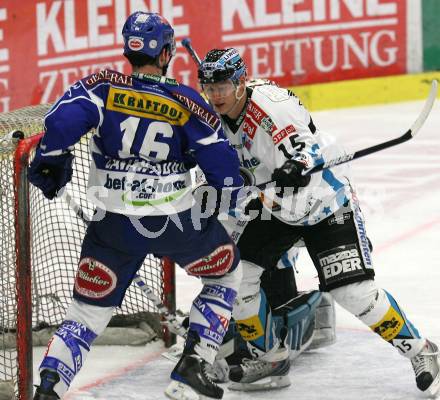 EBEL. Eishockey Bundesliga. EC Pasut VSV gegen EHC LIWEST Linz.  CAVANAUGH Dan (VSV), IBERER Matthias (Linz). Villach, am 17.2.2009.
Foto: Kuess 


---
pressefotos, pressefotografie, kuess, qs, qspictures, sport, bild, bilder, bilddatenbank