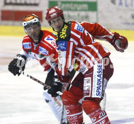 EBEL. Eishockey Bundesliga. KAC gegen HC TWK Innsbruck, Die Haie.  Mike Craig (KAC),  Gerhard Unterluggauer (Innsbruck). Klagenfurt, am 17.2.2009.
Foto: Kuess 

---
pressefotos, pressefotografie, kuess, qs, qspictures, sport, bild, bilder, bilddatenbank