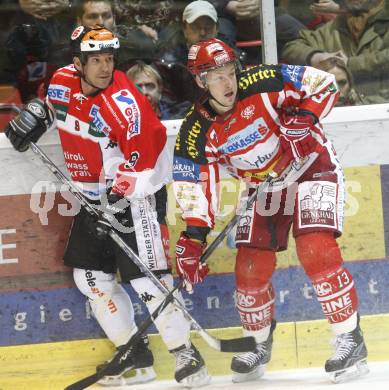EBEL. Eishockey Bundesliga. KAC gegen HC TWK Innsbruck, Die Haie.  Johannes Kirisits (KAC),  Kent Salfi (Innsbruck). Klagenfurt, am 17.2.2009.
Foto: Kuess 

---
pressefotos, pressefotografie, kuess, qs, qspictures, sport, bild, bilder, bilddatenbank
