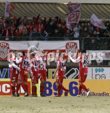 Fussball. Tipp3-Bundesliga. SK Austria Kelag Kaernten  gegen KSV Superfund. Torjubel Kapfenberg (KSV). Kapfenberg, 21.2.2009. 
Foto: Kuess

---
pressefotos, pressefotografie, kuess, qs, qspictures, sport, bild, bilder, bilddatenbank