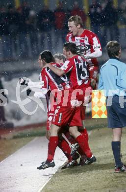 Fussball. Tipp3-Bundesliga. SK Austria Kelag Kaernten  gegen KSV Superfund. Torjubel Kapfenberg. Kapfenberg, 21.2.2009. 
Foto: Kuess

---
pressefotos, pressefotografie, kuess, qs, qspictures, sport, bild, bilder, bilddatenbank