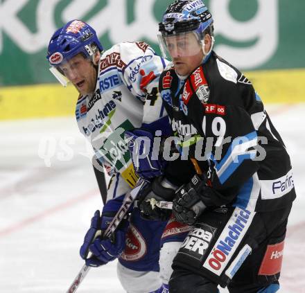 EBEL. Eishockey Bundesliga. EC Pasut VSV gegen EHC LIWEST Linz. Guenther Lanzinger,  (VSV), Robert Shearer (Linz). Villach, am 22.2.2009.
Foto: Kuess 


---
pressefotos, pressefotografie, kuess, qs, qspictures, sport, bild, bilder, bilddatenbank