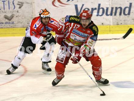 EBEL. Eishockey Bundesliga. KAC gegen HC TWK Innsbruck. HAGER Gregor (KAC), GUOLLA Steve (Innsbruck). Klagenfurt, am 22.2.2009.
Foto: Kuess 

---
pressefotos, pressefotografie, kuess, qs, qspictures, sport, bild, bilder, bilddatenbank