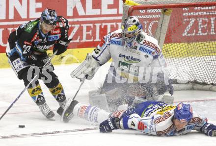 EBEL. Eishockey Bundesliga. EC Pasut VSV gegen EHC LIWEST Linz. Gert Prohaska, Mike Stewart (VSV), Brad Purdie (Linz). Villach, am 22.2.2009.
Foto: Kuess 


---
pressefotos, pressefotografie, kuess, qs, qspictures, sport, bild, bilder, bilddatenbank