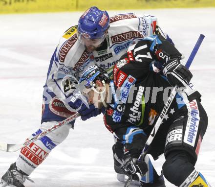 EBEL. Eishockey Bundesliga. EC Pasut VSV gegen EHC LIWEST Linz. Jonathan Ferland (VSV), Philipp Lukas (Linz). Villach, am 22.2.2009.
Foto: Kuess 


---
pressefotos, pressefotografie, kuess, qs, qspictures, sport, bild, bilder, bilddatenbank