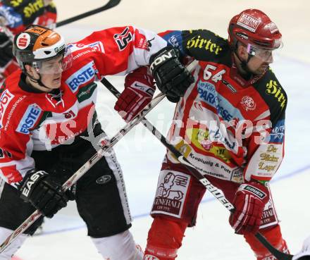 EBEL. Eishockey Bundesliga. KAC gegen HC TWK Innsbruck. SCHNEIDER Andrew (KAC), WOGER Daniel (Innsbruck). Klagenfurt, am 22.2.2009.
Foto: Kuess 

---
pressefotos, pressefotografie, kuess, qs, qspictures, sport, bild, bilder, bilddatenbank