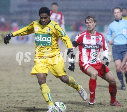 Fussball. Tipp3-Bundesliga. SK Austria Kelag Kaernten  gegen KSV Superfund. Da Silva Sandro Jose (Austria Kaernten),  Dominique Taboga (KSV). Kapfenberg, 21.2.2009. 
Foto: Kuess

---
pressefotos, pressefotografie, kuess, qs, qspictures, sport, bild, bilder, bilddatenbank