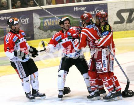 EBEL. Eishockey Bundesliga. KAC gegen HC TWK Innsbruck. Rauferei, Schlaegerei,  GEIER Manuel, SCHNEIDER Andrew (KAC), SALFI Kent, UNTERLUGGAUER Gerhard (Innsbruck). Klagenfurt, am 22.2.2009.
Foto: Kuess 

---
pressefotos, pressefotografie, kuess, qs, qspictures, sport, bild, bilder, bilddatenbank