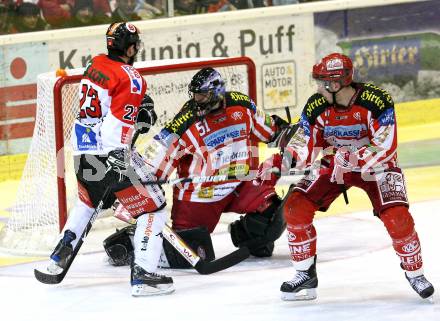 EBEL. Eishockey Bundesliga. KAC gegen HC TWK Innsbruck.  Kirisits Johannes, Scott Travis (KAC), Vince BELLISSIMO (Innsbruck). Klagenfurt, am 22.2.2009.
Foto: Kuess 

---
pressefotos, pressefotografie, kuess, qs, qspictures, sport, bild, bilder, bilddatenbank