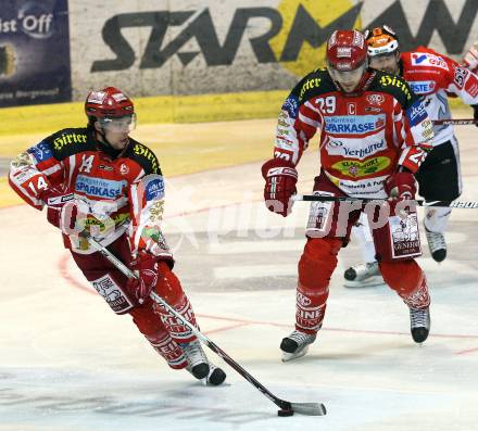EBEL. Eishockey Bundesliga. KAC gegen HC TWK Innsbruck.  Reichel Johannes, Brandner Christoph (KAC). Klagenfurt, am 22.2.2009.
Foto: Kuess 

---
pressefotos, pressefotografie, kuess, qs, qspictures, sport, bild, bilder, bilddatenbank