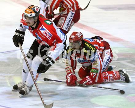 EBEL. Eishockey Bundesliga. KAC gegen HC TWK Innsbruck. HAGER Gregor (KAC), VOGL Patrik (Innsbruck). Klagenfurt, am 26.2.2009.
Foto: Kuess 

---
pressefotos, pressefotografie, kuess, qs, qspictures, sport, bild, bilder, bilddatenbank