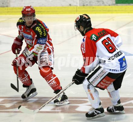 EBEL. Eishockey Bundesliga. KAC gegen HC TWK Innsbruck. PELLEGRIMS Mike (KAC), HENDERSON Jay (Innsbruck). Klagenfurt, am 26.2.2009.
Foto: Kuess 

---
pressefotos, pressefotografie, kuess, qs, qspictures, sport, bild, bilder, bilddatenbank