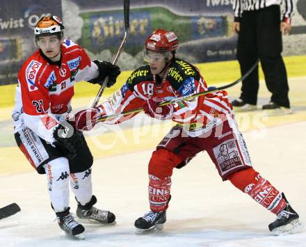 EBEL. Eishockey Bundesliga. KAC gegen HC TWK Innsbruck. JAKOBITSCH Silvio (KAC), SARG Andreas (Innsbruck). Klagenfurt, am 26.2.2009.
Foto: Kuess 

---
pressefotos, pressefotografie, kuess, qs, qspictures, sport, bild, bilder, bilddatenbank