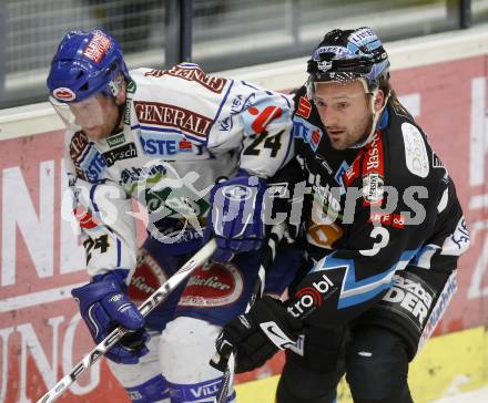 EBEL. Eishockey Bundesliga. EC Pasut VSV gegen EHC LIWEST Linz. 
Guenther Lanzinger, (VSV), Ray Dilauro  (Linz). Villach, am 26.2.2009.
Foto: Kuess 


---
pressefotos, pressefotografie, kuess, qs, qspictures, sport, bild, bilder, bilddatenbank