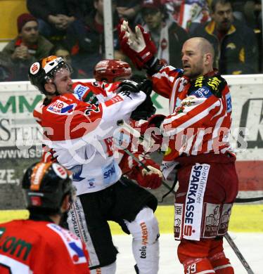 EBEL. Eishockey Bundesliga. KAC gegen HC TWK Innsbruck. Rauferei NORRIS Warren, SHANTZ Jeffery (KAC), JOHNER Dustin (Innsbruck). Klagenfurt, am 26.2.2009.
Foto: Kuess 

---
pressefotos, pressefotografie, kuess, qs, qspictures, sport, bild, bilder, bilddatenbank