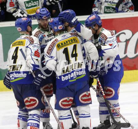 EBEL. Eishockey Bundesliga. EC Pasut VSV gegen EHC LIWEST Linz. Torjubel VSV. Villach, am 26.2.2009.
Foto: Kuess 


---
pressefotos, pressefotografie, kuess, qs, qspictures, sport, bild, bilder, bilddatenbank