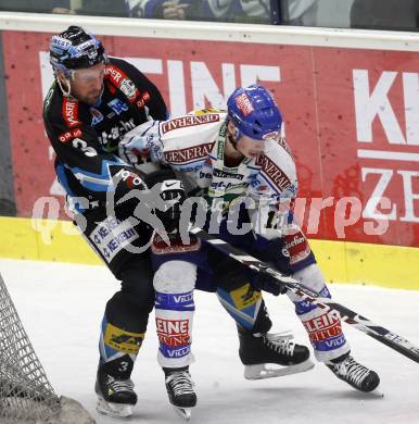 EBEL. Eishockey Bundesliga. EC Pasut VSV gegen EHC LIWEST Linz. Michael Raffl,  (VSV), Ray Dilauro (Linz). Villach, am 26.2.2009.
Foto: Kuess 


---
pressefotos, pressefotografie, kuess, qs, qspictures, sport, bild, bilder, bilddatenbank