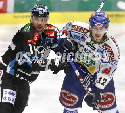 EBEL. Eishockey Bundesliga. EC Pasut VSV gegen EHC LIWEST Linz. 
Michael Raffl,  (VSV), Florian Iberer (Linz). Villach, am 26.2.2009.
Foto: Kuess 


---
pressefotos, pressefotografie, kuess, qs, qspictures, sport, bild, bilder, bilddatenbank