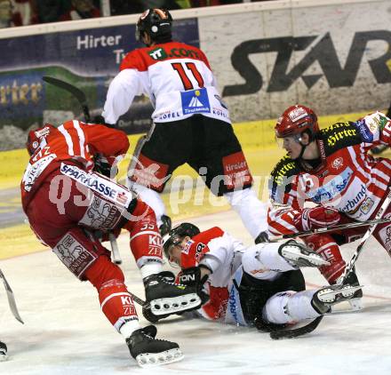 EBEL. Eishockey Bundesliga. KAC gegen HC TWK Innsbruck. SCHELLANDER Paul, SHANTZ Jeffery (KAC), LAKOS Philippe, PEWAL Martin (Innsbruck). Klagenfurt, am 26.2.2009.
Foto: Kuess 

---
pressefotos, pressefotografie, kuess, qs, qspictures, sport, bild, bilder, bilddatenbank